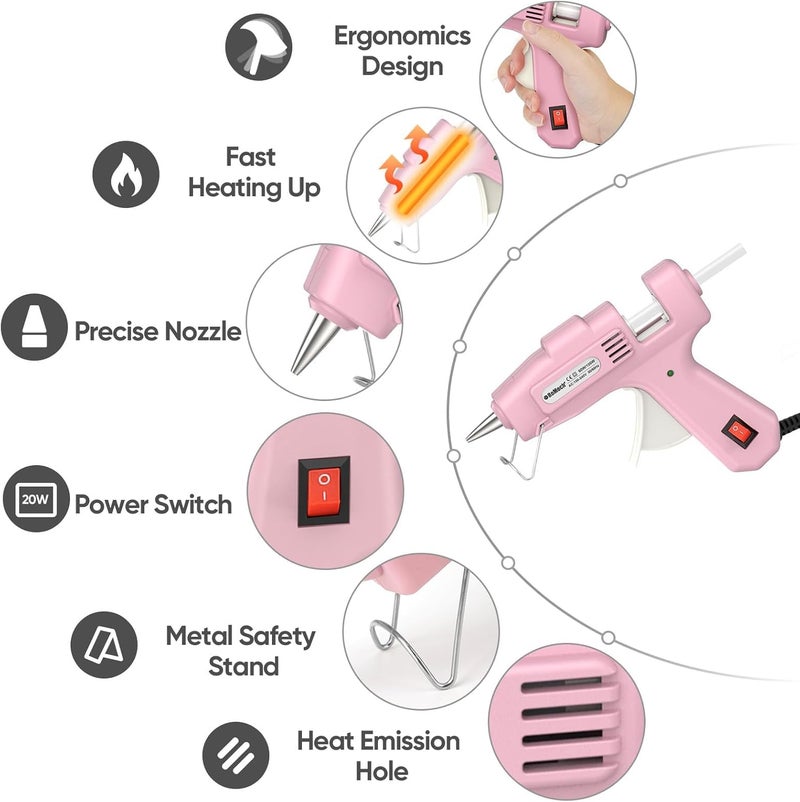 ROMECH 20W Mini Hot Glue Gun with 30 Glue Sticks Set, Fast Preheating Hot Glue Gun Kit Heavy Duty Gluegun for Craft, DIY, Repairs (Pink) - Image 2